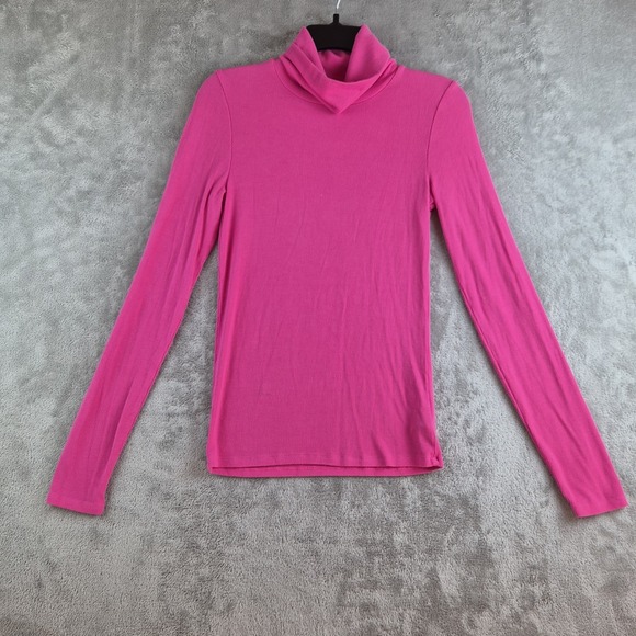 Sanctuary Top Womens Small Hot Pink Ribbed Turtle Neck Long Sleeve Essential - Picture 1 of 12